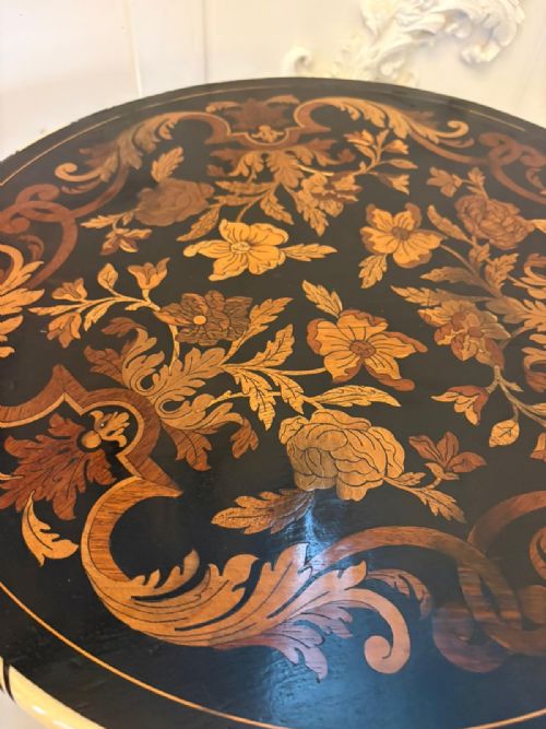QUALITY ANTIQUE ITALIAN EBONISED MARQUETRY AND BONE INLAID PEDESTAL OCCASIONAL CENTRE TABLEPLANT STAND - ADDITIONAL PHOTO 3