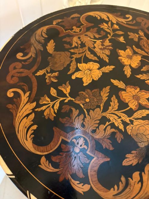QUALITY ANTIQUE ITALIAN EBONISED MARQUETRY AND BONE INLAID PEDESTAL OCCASIONAL CENTRE TABLEPLANT STAND - ADDITIONAL PHOTO 5