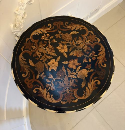 QUALITY ANTIQUE ITALIAN EBONISED MARQUETRY AND BONE INLAID PEDESTAL OCCASIONAL CENTRE TABLEPLANT STAND - ADDITIONAL PHOTO 6