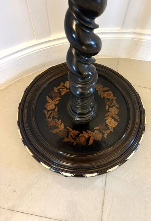 QUALITY ANTIQUE ITALIAN EBONISED MARQUETRY AND BONE INLAID PEDESTAL OCCASIONAL CENTRE TABLEPLANT STAND - ADDITIONAL PHOTO 7