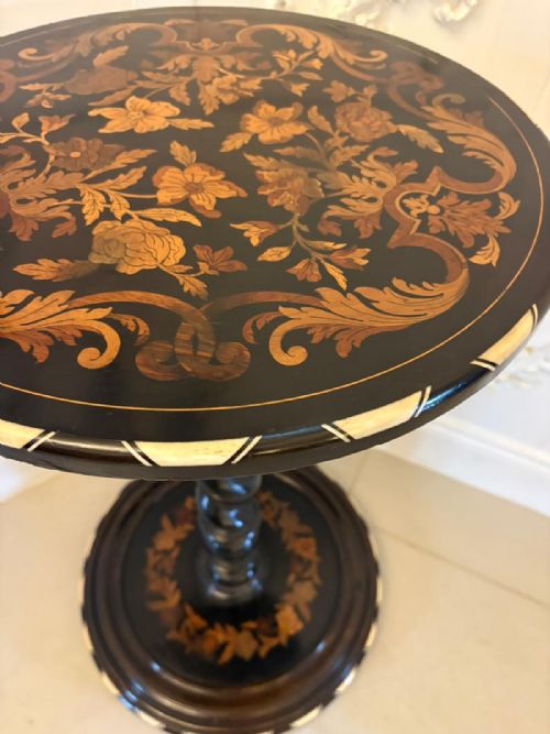 QUALITY ANTIQUE ITALIAN EBONISED MARQUETRY AND BONE INLAID PEDESTAL OCCASIONAL CENTRE TABLEPLANT STAND - ADDITIONAL PHOTO 8
