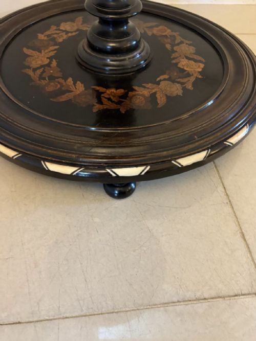 QUALITY ANTIQUE ITALIAN EBONISED MARQUETRY AND BONE INLAID PEDESTAL OCCASIONAL CENTRE TABLEPLANT STAND - ADDITIONAL PHOTO 9