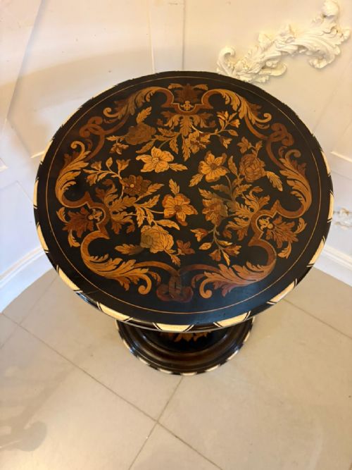 QUALITY ANTIQUE ITALIAN EBONISED MARQUETRY AND BONE INLAID PEDESTAL OCCASIONAL CENTRE TABLEPLANT STAND - ADDITIONAL PHOTO 10