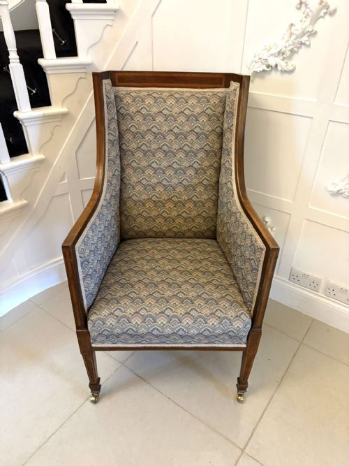 ANTIQUE QUALITY EDWARDIAN MAHOGANY BERGRE STYLE WING ARMCHAIR - ADDITIONAL PHOTO 3