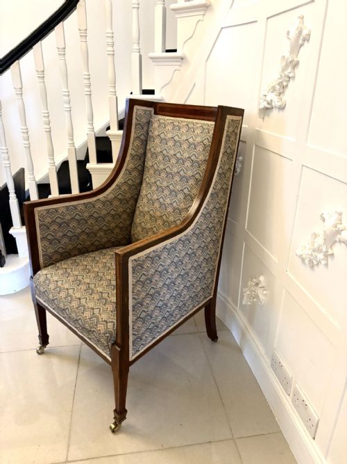 ANTIQUE QUALITY EDWARDIAN MAHOGANY BERGRE STYLE WING ARMCHAIR - ADDITIONAL PHOTO 6