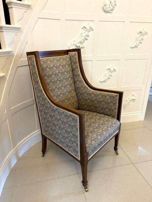 ANTIQUE QUALITY EDWARDIAN MAHOGANY BERGRE STYLE WING ARMCHAIR - ADDITIONAL PHOTO 8