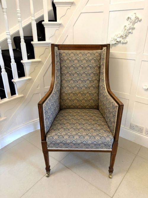 ANTIQUE QUALITY EDWARDIAN MAHOGANY BERGRE STYLE WING ARMCHAIR - ADDITIONAL PHOTO 10