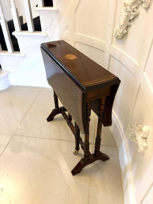 ANTIQUE MAHOGANY SUTHERLAND OCCASIONAL TABLE WITH SATINWOOD INLAY - ADDITIONAL PHOTO 4