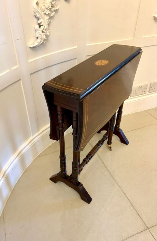 ANTIQUE MAHOGANY SUTHERLAND OCCASIONAL TABLE WITH SATINWOOD INLAY - ADDITIONAL PHOTO 12