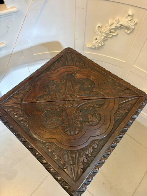 ANTIQUE RARE GEORGE III CARVED MAHOGANY FOLDING CORNER TABLE - ADDITIONAL PHOTO 1