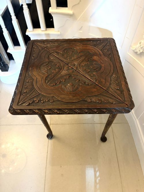 ANTIQUE RARE GEORGE III CARVED MAHOGANY FOLDING CORNER TABLE - ADDITIONAL PHOTO 3