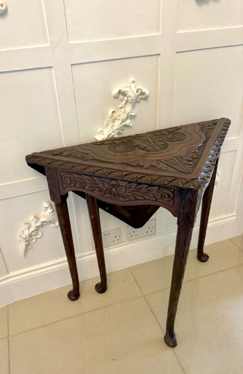 ANTIQUE RARE GEORGE III CARVED MAHOGANY FOLDING CORNER TABLE - ADDITIONAL PHOTO 8