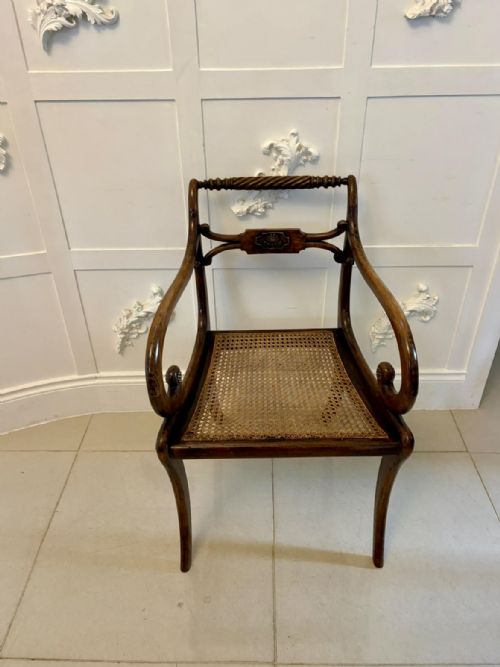 ANTIQUE REGENCY MAHOGANY DINING CHAIRS SET OF SIX WITH CANE SEATS FIVE SINGLES ONE CARVER - ADDITIONAL PHOTO 3