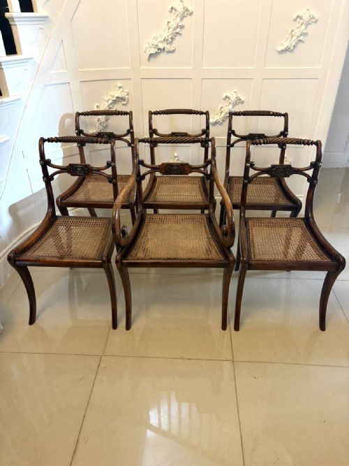 ANTIQUE REGENCY MAHOGANY DINING CHAIRS SET OF SIX WITH CANE SEATS FIVE SINGLES ONE CARVER - ADDITIONAL PHOTO 23