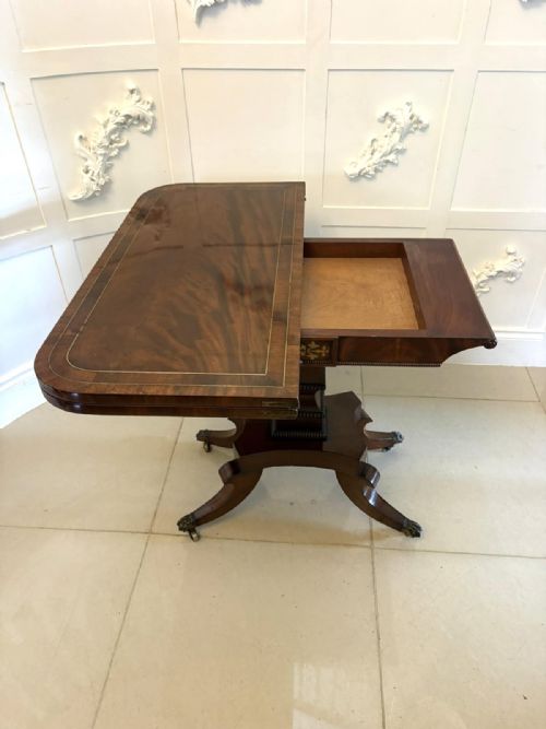 ANTIQUE ENGLISH REGENCY MAHOGANY BRASS INLAID FOLD OVER CONSOLE CARD TABLE - ADDITIONAL PHOTO 6