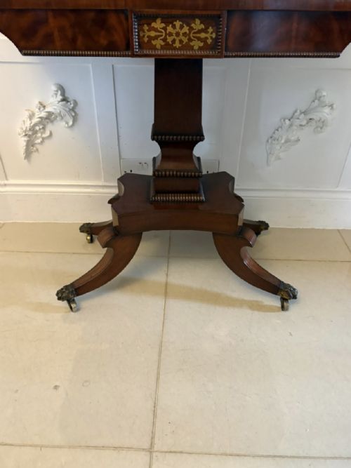 ANTIQUE ENGLISH REGENCY MAHOGANY BRASS INLAID FOLD OVER CONSOLE CARD TABLE - ADDITIONAL PHOTO 11