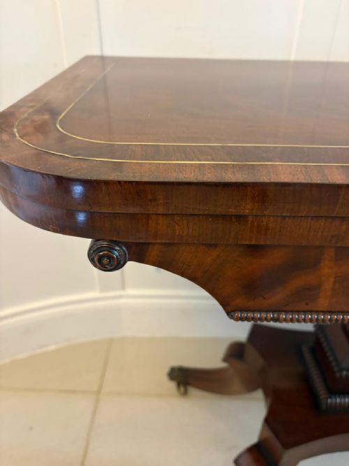 ANTIQUE ENGLISH REGENCY MAHOGANY BRASS INLAID FOLD OVER CONSOLE CARD TABLE - ADDITIONAL PHOTO 17