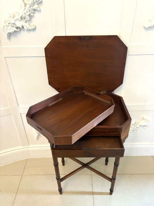 ANTIQUE GEORGIAN MAHOGANY LAMP WORK TABLE WITH REMOVABLE SEWING BASKET - ADDITIONAL PHOTO 1
