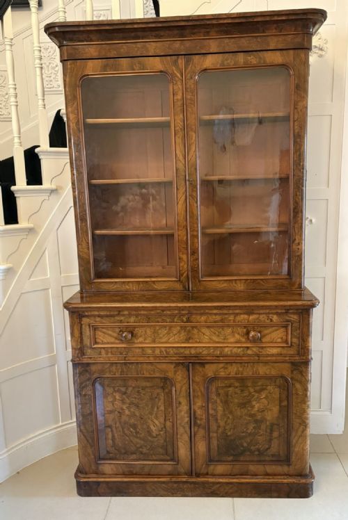 ANTIQUE VICTORIAN OUTSTANDING QUALITY BURR WALNUT SECRETAIRE BOOKCASE