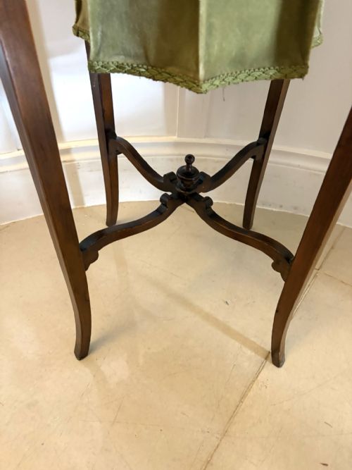 ANTIQUE EDWARDIAN INLAID MAHOGANY OCTAGONAL WORK LAMP TABLE SEWING TABLE WITH SILK BASKET - ADDITIONAL PHOTO 8