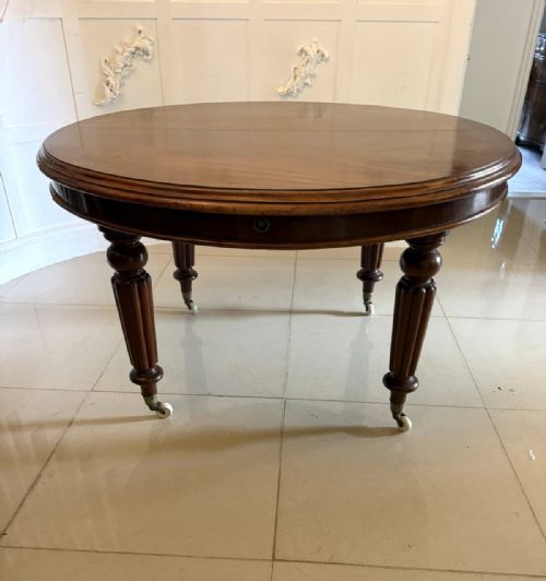 ANTIQUE VICTORIAN MAHOGANY EXTENDING DINING TABLE WIND OUT OVAL DINING TABLE ON CASTORS - ADDITIONAL PHOTO 6