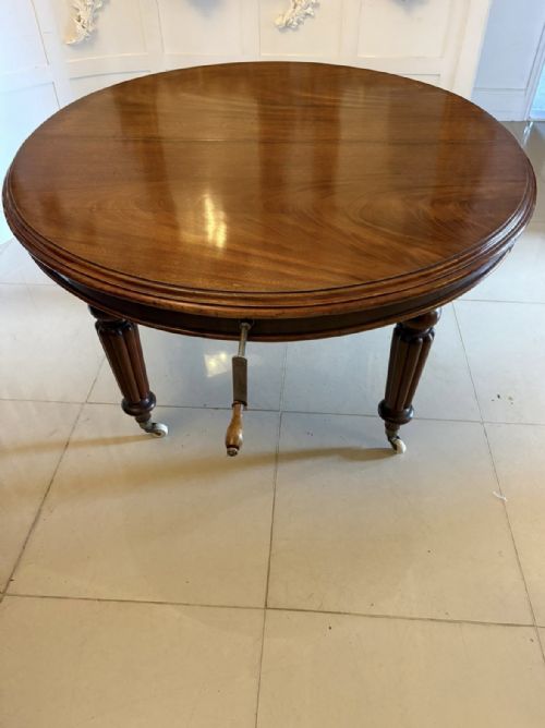 ANTIQUE VICTORIAN MAHOGANY EXTENDING DINING TABLE WIND OUT OVAL DINING TABLE ON CASTORS - ADDITIONAL PHOTO 7