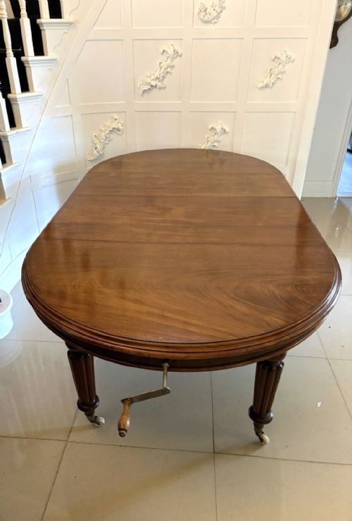 ANTIQUE VICTORIAN MAHOGANY EXTENDING DINING TABLE WIND OUT OVAL DINING TABLE ON CASTORS - ADDITIONAL PHOTO 9