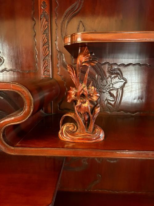 FABULOUS ANTIQUE JAPANESE RED LACQUER HARDWOOD DISPLAY CABINET - ADDITIONAL PHOTO 15