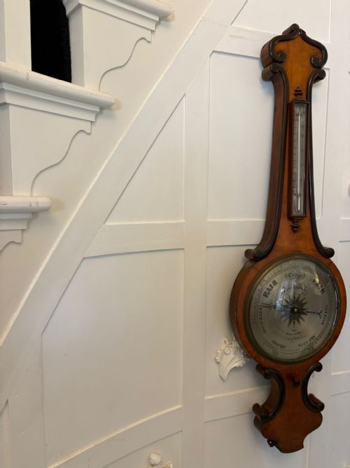 ANTIQUE VICTORIAN ENGLISH WALNUT WHEEL BAROMETER BY G L GUANZIROLI LONDON - ADDITIONAL PHOTO 1