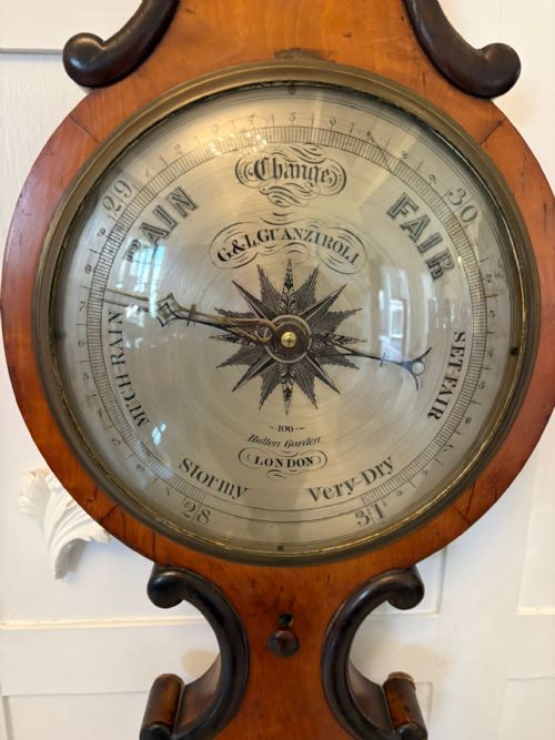 ANTIQUE VICTORIAN ENGLISH WALNUT WHEEL BAROMETER BY G L GUANZIROLI LONDON - ADDITIONAL PHOTO 2