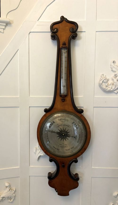 ANTIQUE VICTORIAN ENGLISH WALNUT WHEEL BAROMETER BY G L GUANZIROLI LONDON - ADDITIONAL PHOTO 6