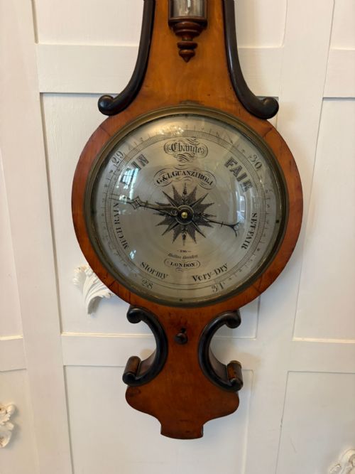 ANTIQUE VICTORIAN ENGLISH WALNUT WHEEL BAROMETER BY G L GUANZIROLI LONDON - ADDITIONAL PHOTO 7