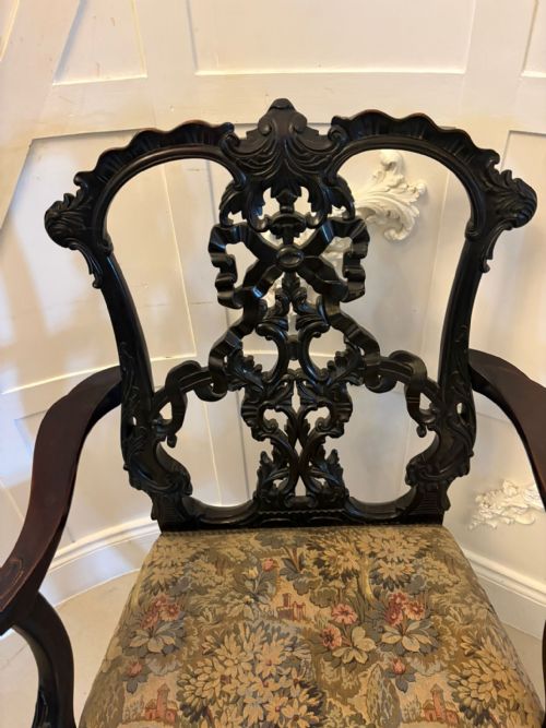 ANTIQUE EXCEPTIONAL VICTORIAN CARVED MAHOGANY CHIPPENDALE STYLE RIBBON BACK DESK CHAIR - ADDITIONAL PHOTO 1