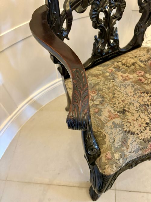 ANTIQUE EXCEPTIONAL VICTORIAN CARVED MAHOGANY CHIPPENDALE STYLE RIBBON BACK DESK CHAIR - ADDITIONAL PHOTO 4