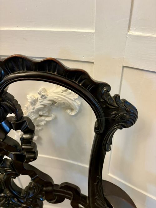 ANTIQUE EXCEPTIONAL VICTORIAN CARVED MAHOGANY CHIPPENDALE STYLE RIBBON BACK DESK CHAIR - ADDITIONAL PHOTO 10