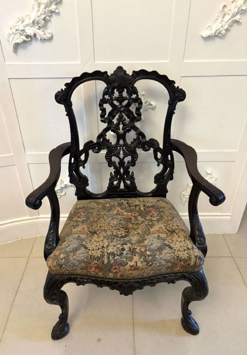 ANTIQUE EXCEPTIONAL VICTORIAN CARVED MAHOGANY CHIPPENDALE STYLE RIBBON BACK DESK CHAIR - ADDITIONAL PHOTO 11