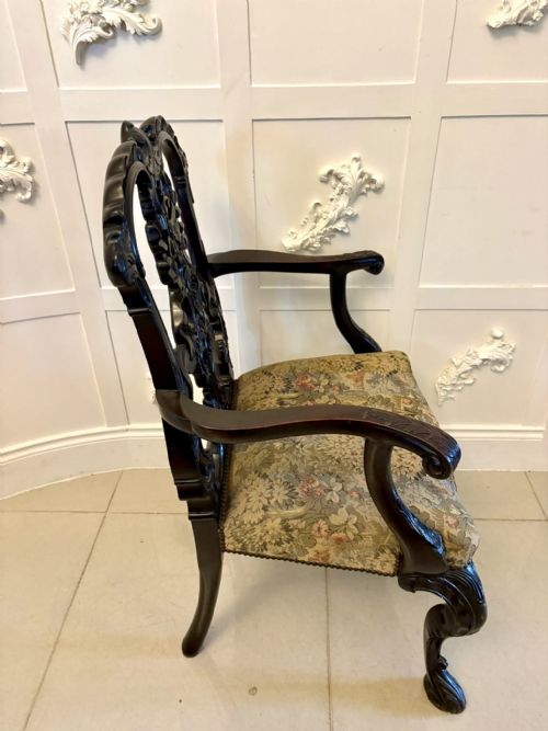 ANTIQUE EXCEPTIONAL VICTORIAN CARVED MAHOGANY CHIPPENDALE STYLE RIBBON BACK DESK CHAIR - ADDITIONAL PHOTO 14