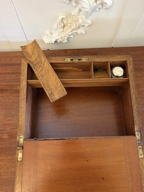 ANTIQUE VICTORIAN FIGURED WALNUT WRITING SLOPE LAP DESK WITH FITTED INTERIOR - ADDITIONAL PHOTO 1