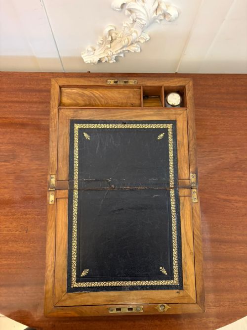 ANTIQUE VICTORIAN FIGURED WALNUT WRITING SLOPE LAP DESK WITH FITTED INTERIOR - ADDITIONAL PHOTO 3