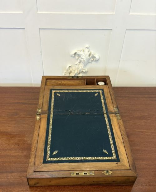 ANTIQUE VICTORIAN FIGURED WALNUT WRITING SLOPE LAP DESK WITH FITTED INTERIOR - ADDITIONAL PHOTO 6