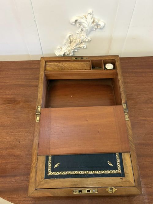 ANTIQUE VICTORIAN FIGURED WALNUT WRITING SLOPE LAP DESK WITH FITTED INTERIOR - ADDITIONAL PHOTO 9