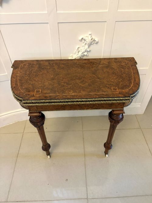 ANTIQUE VICTORIAN BURR WALNUT CARD CONSOLE TABLE WITH ORMOLU MOUNTS AND INLAY - ADDITIONAL PHOTO 9