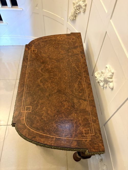 ANTIQUE VICTORIAN BURR WALNUT CARD CONSOLE TABLE WITH ORMOLU MOUNTS AND INLAY - ADDITIONAL PHOTO 10