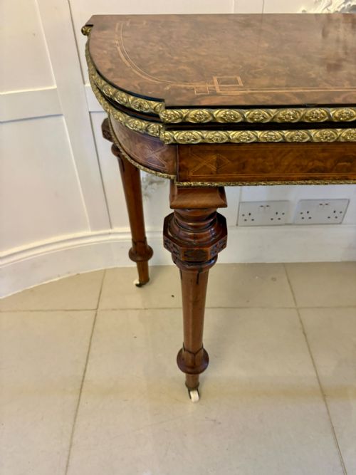 ANTIQUE VICTORIAN BURR WALNUT CARD CONSOLE TABLE WITH ORMOLU MOUNTS AND INLAY - ADDITIONAL PHOTO 11