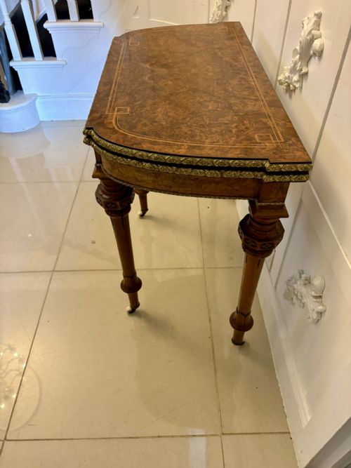 ANTIQUE VICTORIAN BURR WALNUT CARD CONSOLE TABLE WITH ORMOLU MOUNTS AND INLAY - ADDITIONAL PHOTO 12