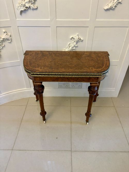 ANTIQUE VICTORIAN BURR WALNUT CARD CONSOLE TABLE WITH ORMOLU MOUNTS AND INLAY - ADDITIONAL PHOTO 14