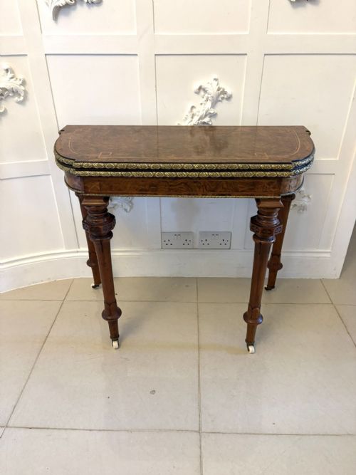 ANTIQUE VICTORIAN BURR WALNUT CARD CONSOLE TABLE WITH ORMOLU MOUNTS AND INLAY - ADDITIONAL PHOTO 15