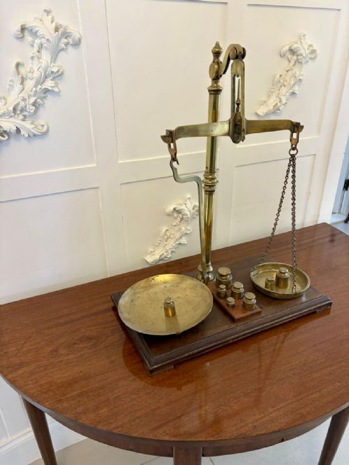 ANTIQUE VICTORIAN APOTHECARY BALANCE SCALES BRASS MAHOGANY DAY MILLWARD COMPLETE WITH WEIGHTS - ADDITIONAL PHOTO 3