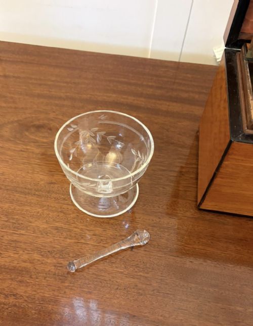 ANTIQUE GEORGIAN SATINWOOD TEA CADDY BOX WITH ORIGINAL GLASS BOWL AND MIXING STICK - ADDITIONAL PHOTO 2