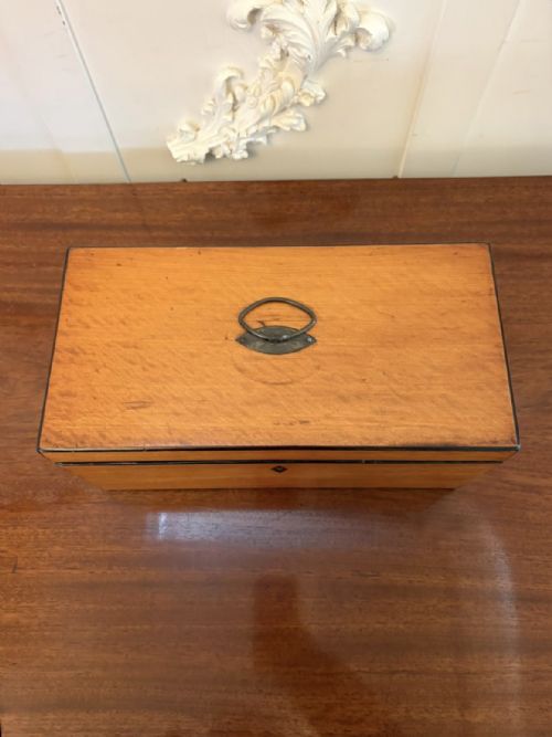 ANTIQUE GEORGIAN SATINWOOD TEA CADDY BOX WITH ORIGINAL GLASS BOWL AND MIXING STICK - ADDITIONAL PHOTO 4